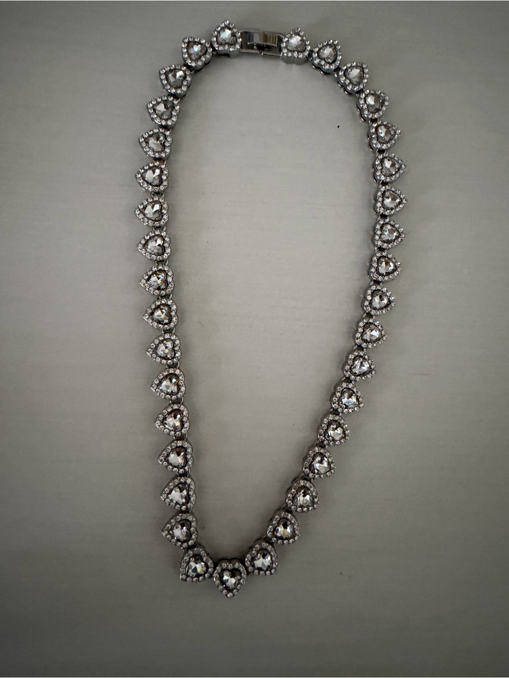 Silver Heart Rhinestone Necklace - 15.7 inches - Picture 4 of 5
